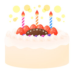 チョコレートプレートの乗ったいちごのバースデーケーキのイラスト
