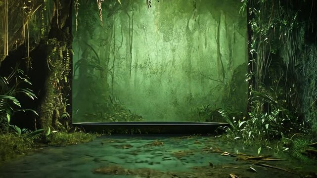 Enchanted Circular Pond Surrounded by Lush Jungle Greenery Generative AI