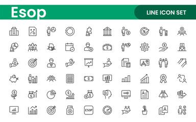 Outline icons about ESOP employee stock ownership plan. Contains such icons as company, win-win, scheme and benefits.