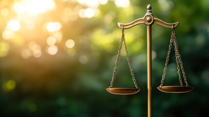 A balanced scale stands in soft sunlight, symbolizing justice and fairness, This image can be used for articles, legal concepts, or educational materials related to law, ethics, and social justice,
