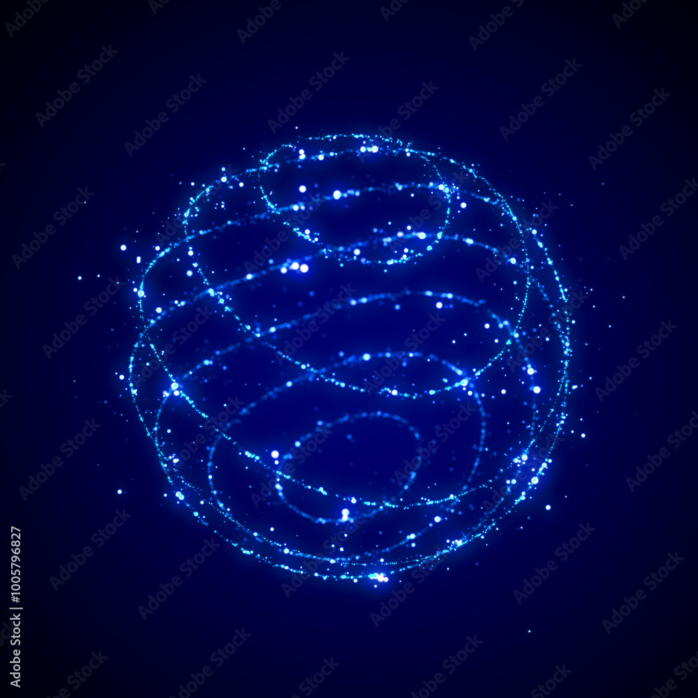 Poster sphere of particles in cyberspace. impulse dynamic flow of global energy energy. futuristic technolo