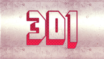 Cute 3d bold outline pink number design of 301 on white background.