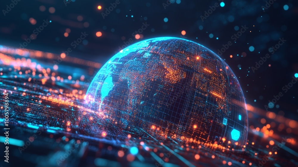 Poster digital globe with circuitry.