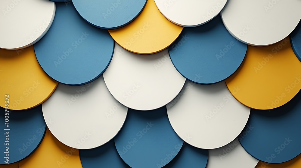 Poster overlapping circles in blue, yellow, and white create a geometric pattern that feels both modern and