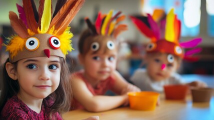 Young Girl Wearing a Homemade Turkey Hat