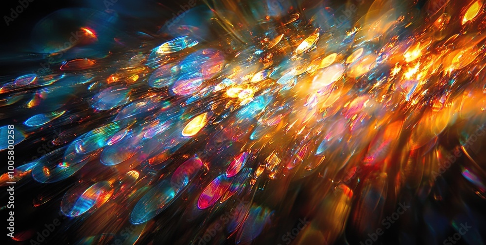 Poster a vibrant and blurred photograph capturing the mesmerizing display of iridescent lights in a spectru