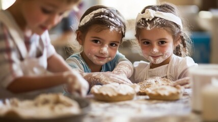 Two Girls Covered in Flour Making Pies in the Kitchen