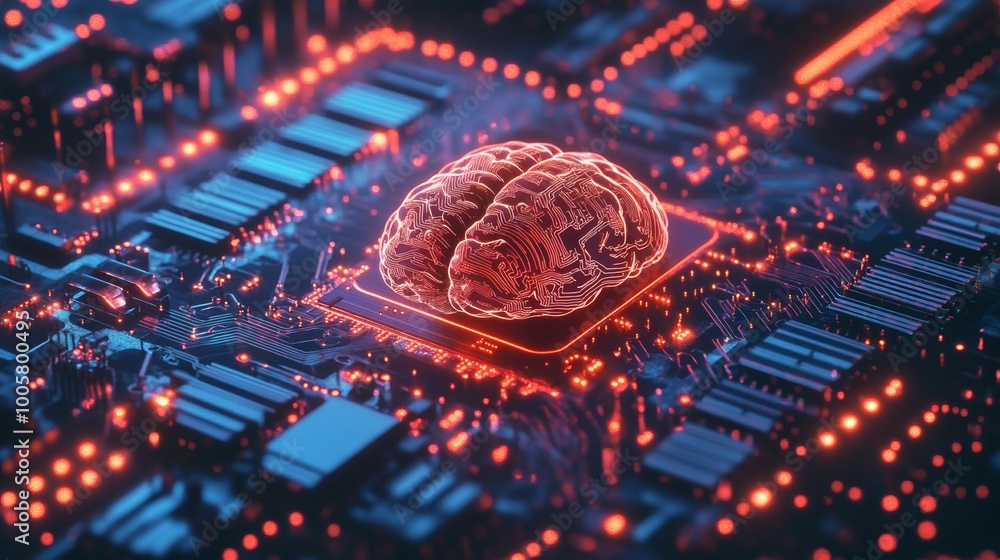Poster artificial intelligence brain on circuit board.