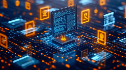 Fototapeta premium Advanced AI-Driven Document Management for Regulatory Compliance and Governance in a Digital Network Environment at Night