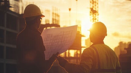Fototapeta premium An engineer holding a detailed blueprint