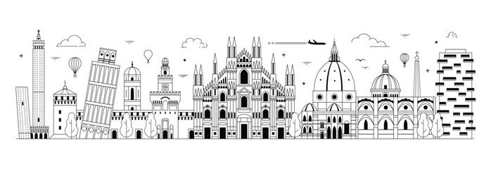 Italy Travel Banner with Architectural Landmarks © krugli