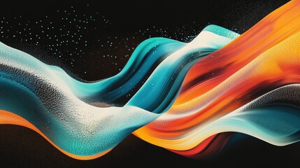 Abstract swirling colorful waves on black