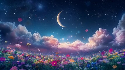 Naklejka premium Serene Crescent Moon in Celestial Scene