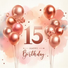 Festive pink and rose gold balloons celebrating a 15th birthday with elegant design.