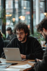 Obraz premium Young Innovators Participating In A Hackathon Together. They Are Coding And Sharing Ideas To Create A Working, Generative AI