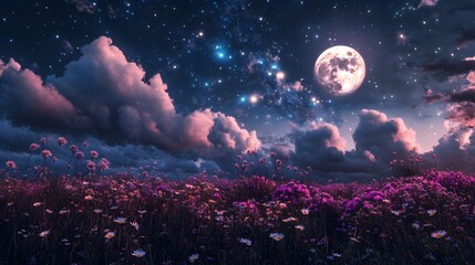 Naklejka premium Tranquil Moonlit Landscape at Night