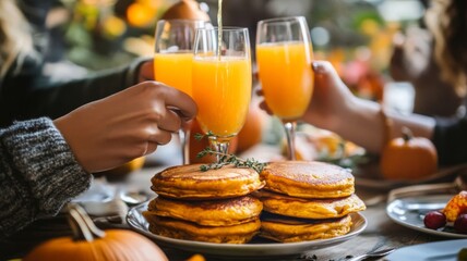 Pumpkin Pancakes and Mimosas at a Fall Gathering