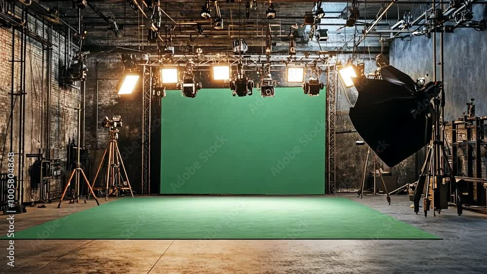 Aufkleber empty green screen studio with lighting and camera equipment generative ai