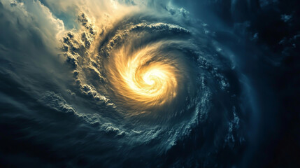 A swirling storm cloud with a yellow sun in the center. The storm is very large and powerful