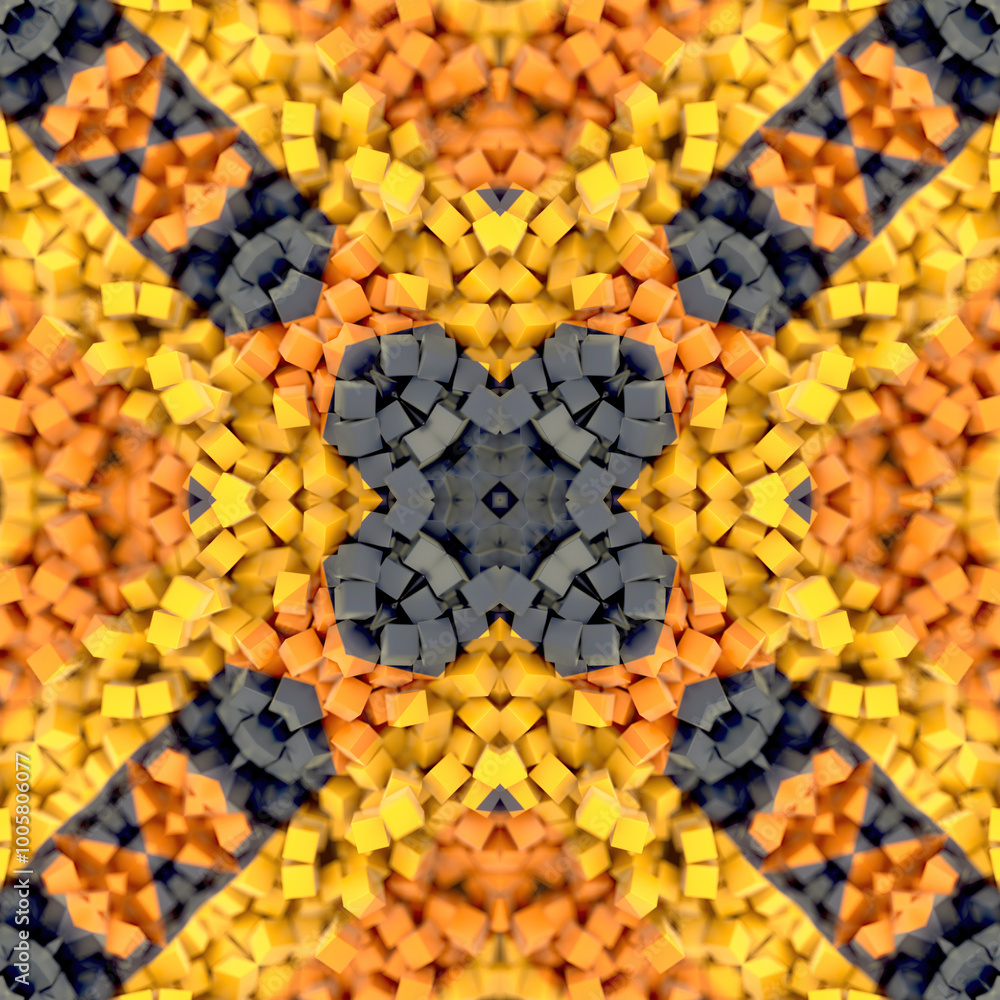 Aufkleber 3d rendering digital illustration of a symmetrical fractal-like pattern composed of many small cubic shapes
