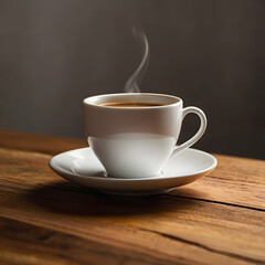 Obraz premium Minimalist Coffee Cup and Saucer on Wooden Table