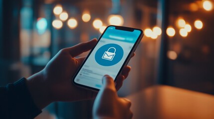 A smartphone displaying a secured email app with a strong encryption symbol