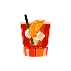 Cocktail Americano. Refreshing drink with orange and ice. Vector illustration.