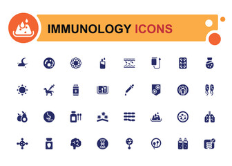Immunology filled icons set. Solid icons fpr healthy habits, food, antibody, supplement, vitamin and immune system boosting. Vector illustration.