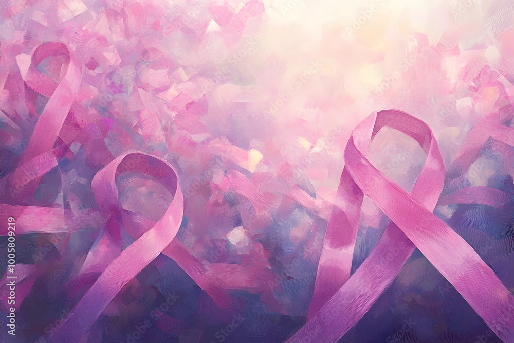Poster overlapping pink ribbons forming a dynamic layered design that highlights the interconnectedness of 