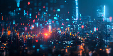 Futuristic Cityscape with Digital Data Overlay