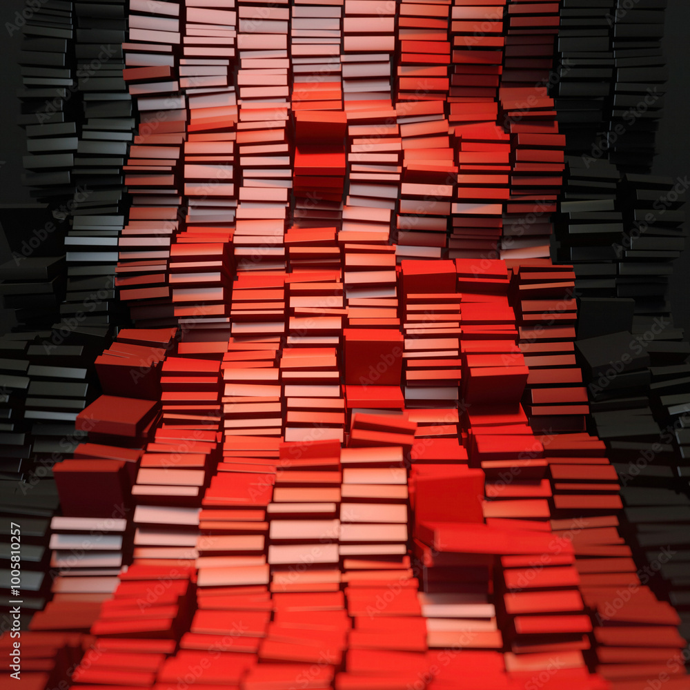 Aufkleber Illustration of multiple metallic red-black rectangles forming an undulating surface. 3d rendering