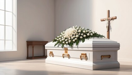 funeral with casket and flower illustration background