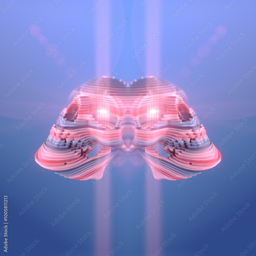 Poster Digital illustration of a futuristic structure of symmetrically arranged skulls. 3d rendering