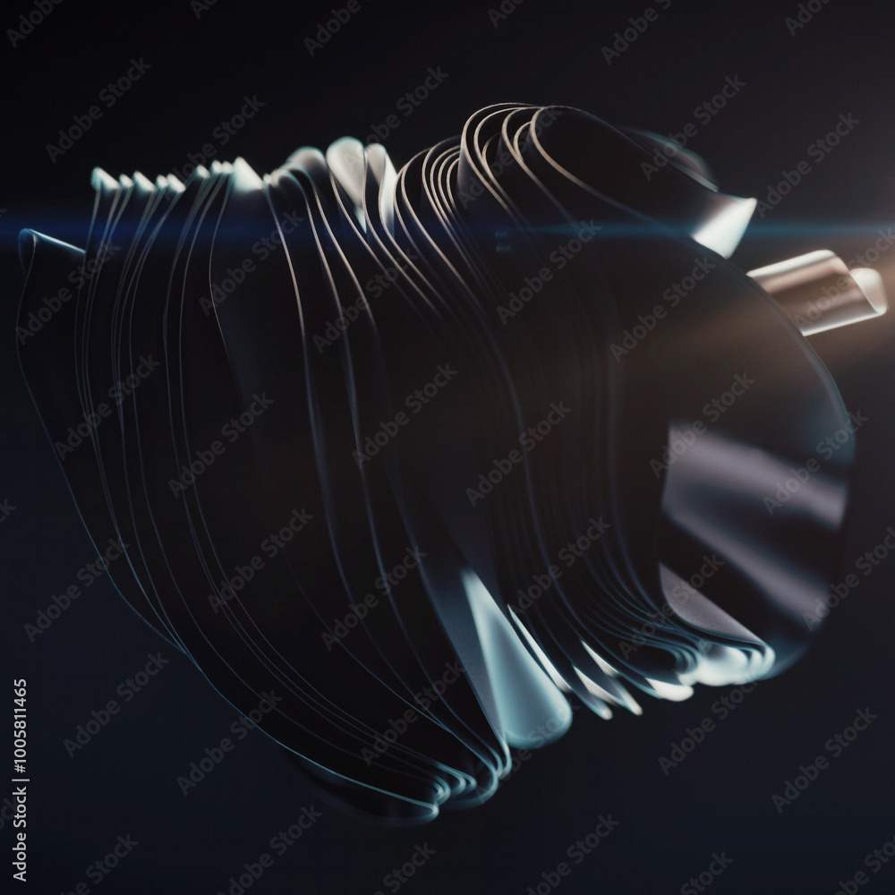 Poster Wavy illustration of dark metallic glossy fabric stripes with depth of field effect. 3d rendering