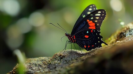 Obraz premium Close-Up Photography of a Vibrant Butterfly with Red and Black Wings