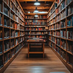 Timeless Knowledge A Classic Library Interior with Wooden Bookshelves Packed Full of Books