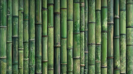Fototapeta premium Green bamboo fence collage, ideal for 3D mapping and design backgrounds with a natural, organic feel. Perfect for banners and advertisements.