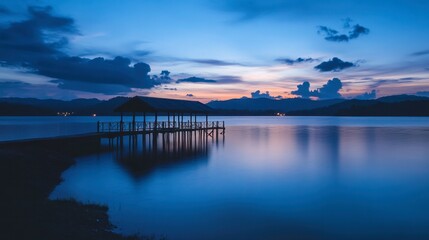 Fototapeta premium A beautiful view of Lam Takhong Reservoir during a tranquil evening.