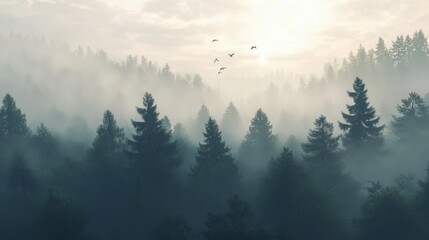 Misty Forest Landscape.