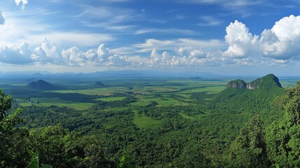 Obraz premium A panoramic view of Khao Yai National Park from a popular viewpoint in Korat.