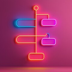 Obraz premium A vibrant neon flowchart design with colorful paths and nodes against a pink background, showcasing innovative diagrammatic representation.