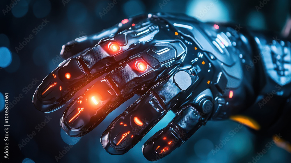 Aufkleber futuristic robotic hand with glowing elements, showcasing advanced technology and design. intricate 