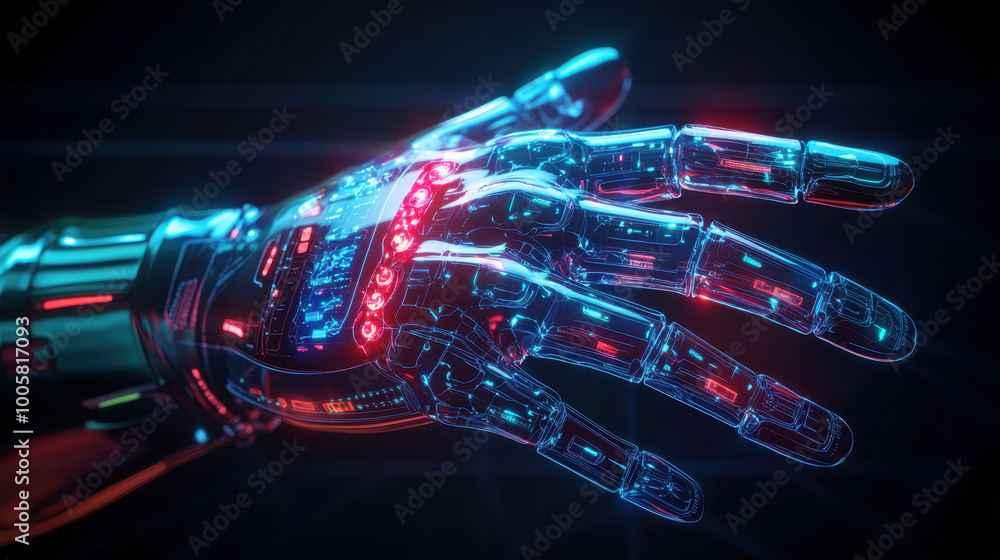 Aufkleber futuristic robotic hand with intricate circuitry and glowing lights showcases advanced technology an