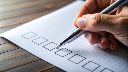 With a pen in hand, an individual checks off boxes on a paper checklist, marking tasks as completed
