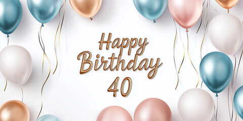 40 Years - Happy Birthday lettering with golden confetti on white background