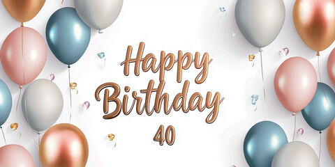 40 Years - Happy Birthday lettering with golden confetti on white background