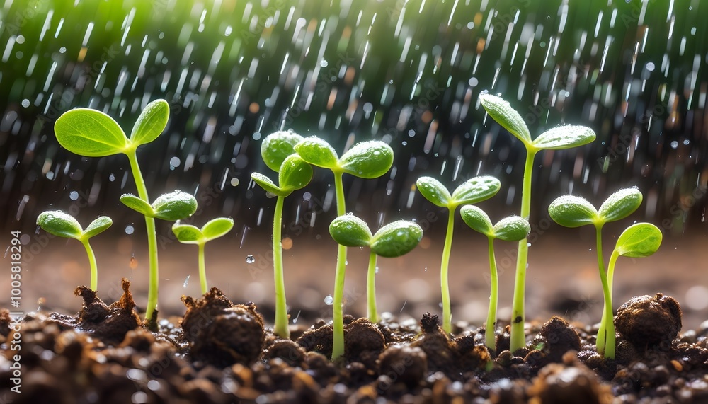 Canvas Prints Sprouting Plants Under Gentle Rain