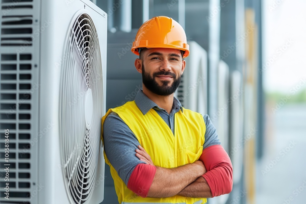 Poster engineer prototyping new hvac systems for optimized energy use in buildings, testing and prototyping