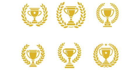Gold trophy award Winner emblem icon flat design