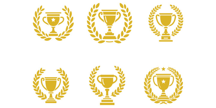 Gold trophy award Winner emblem icon flat design